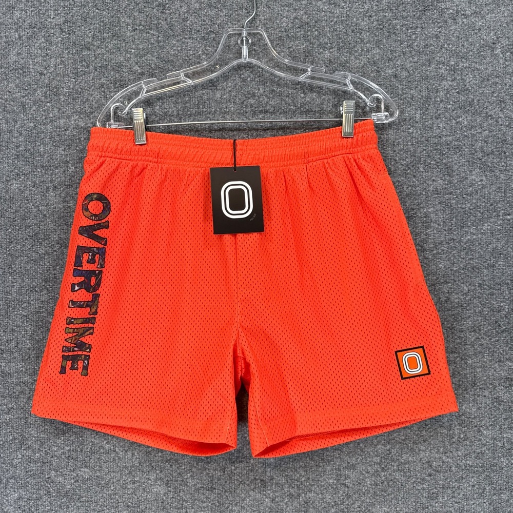 Overtime Mesh Basketball Shorts Mens Medium Orange Camo Logo Athletic NEW